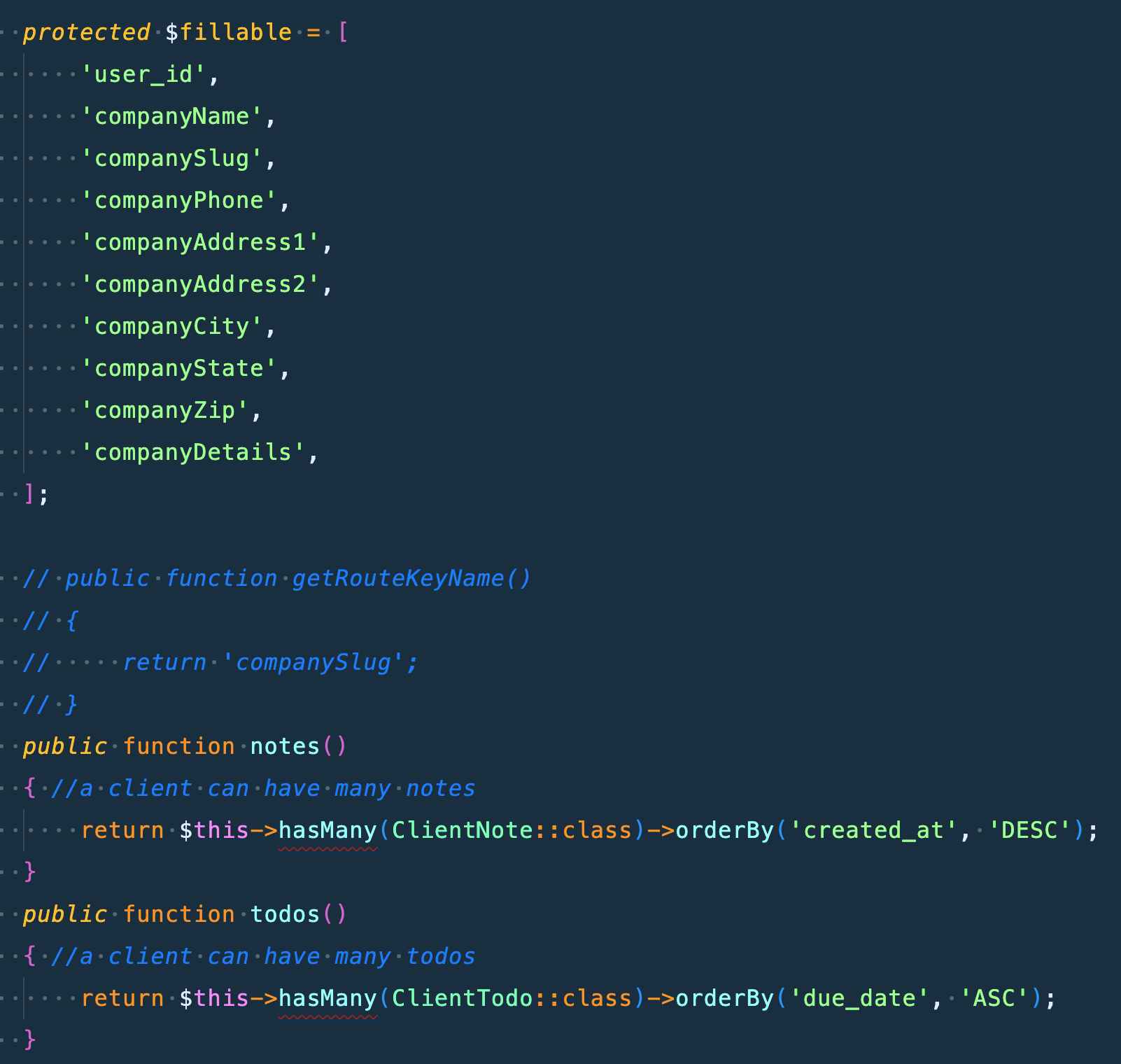 A screenshot of php code defining what a Client is.