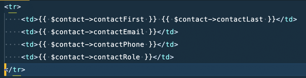 Screenshot of PHP code