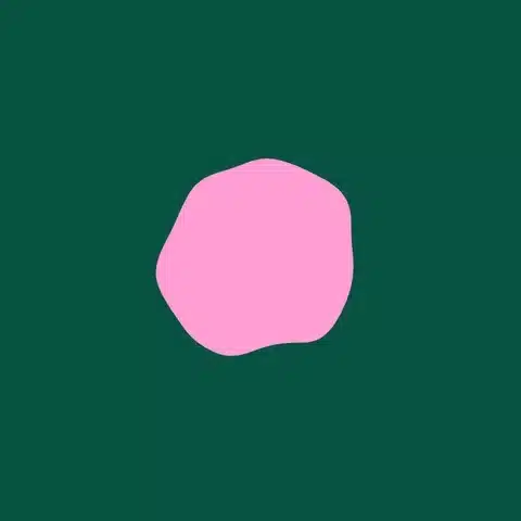 Gif of a pink blob on a green background getting bigger (to represent breathing in) and smaller (breathing out)