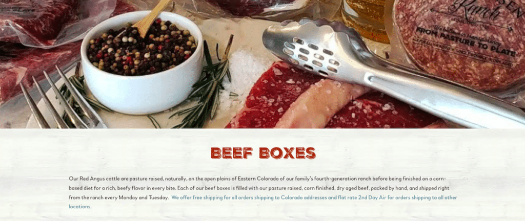 Christensen Ranch product page featuring Beef Boxes