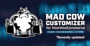 Patty the cow is holding two shopping bags filled with fishing hooks.